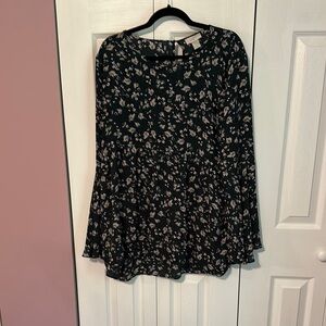 LOFT Green and White Floral Peplum Top